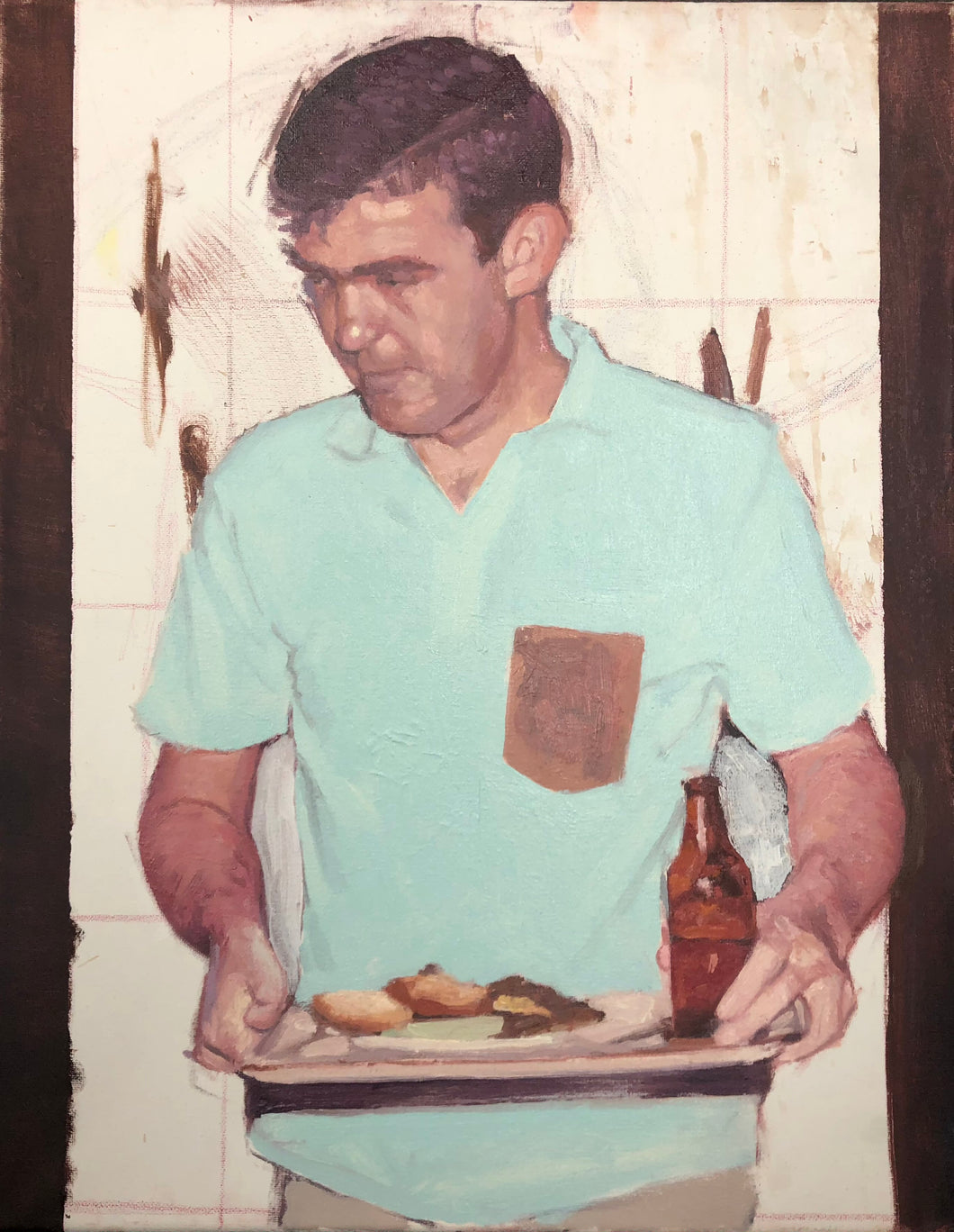 Oil Sketch of a Man With a Food Tray